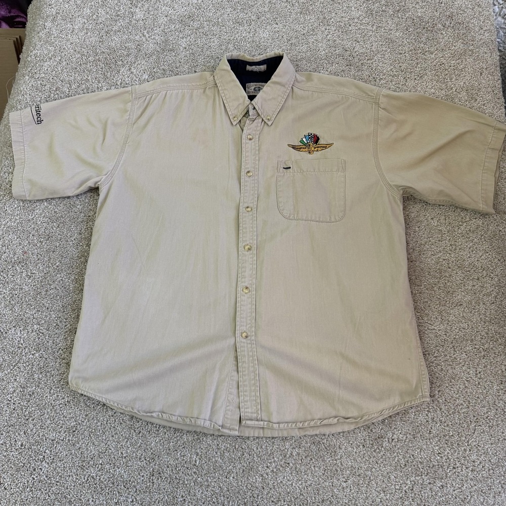 Vintage Indianapolis Motor Speedway Shirt Mens XL Beige Racing Eagle Dry Goods